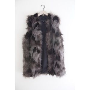 H&M FAUX FUR BLACK GRAY VEST